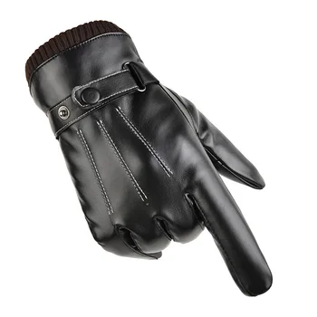 Осенне-зимние теплые перчатки из искусственной кожи, мужские перчатки для велоспорта на открытом воздухе с сенсорным экраном, плюс флисовые водонепроницаемые перчатки для велоспорта от холода