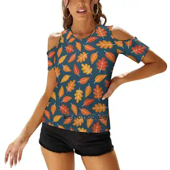 Ретро Осенние листья на женской футболке цвета индиго, весенне-летние футболки с принтом, пуловер, топ, Осенние листья, падающие листья