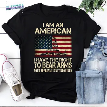 Я американец, имею право носить оружие С вашего одобрения, винтажная футболка с изображением флага