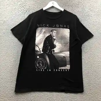 Мужская футболка Nick Jonas Live In Concert с коротким рукавом Medium M, графическая черная футболка с длинными рукавами