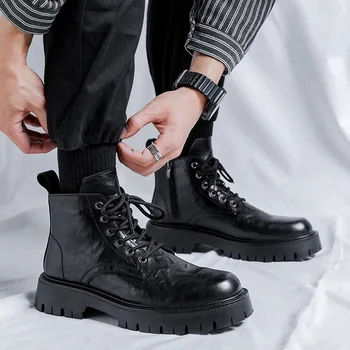Осень Зима Новая дизайнерская обувь на платформе для женщин Модные повседневные черные мужские ботильоны в британском стиле Male Botas Hombre
