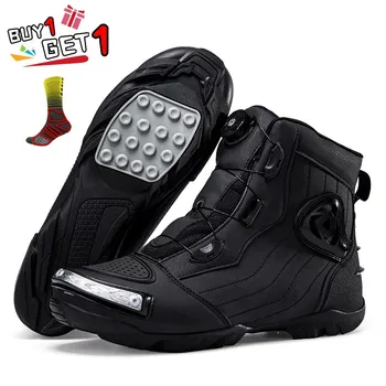 Мотоциклетные мужские ботинки, черная кожаная байкерская обувь, ботинки для мотокросса, защитное переключение передач, резиновая подошва, женские мотоциклетные ботинки в стиле ретро