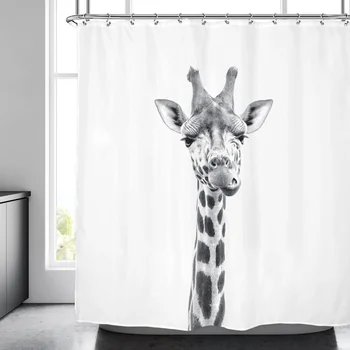 Забавная Занавеска для душа с животными Жираф Сафари по Джунглям Тропик Африканская Дикая природа Черно-Белый Современный Дизайнерский Классный декор для ванной комнаты