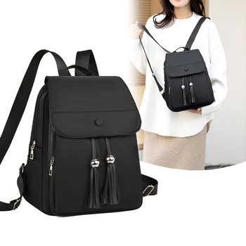 Женские рюкзаки с кисточками, модный женский черный рюкзак, женская дорожная сумка большой емкости, Новая повседневная студенческая школьная сумка для дам