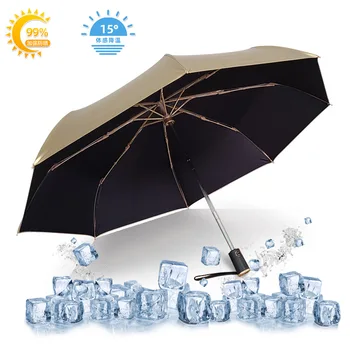Женский зонт с титановым козырьком, солнцезащитный крем против ультрафиолета, полностью автоматический трехстворчатый зонт от дождя
