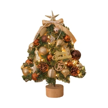 Настольная Рождественская елка с украшениями в виде звезд на верхушке дерева, светодиодная гирлянда светлого цвета