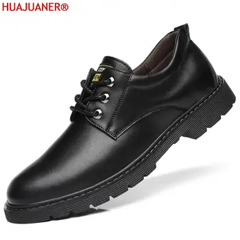 Мужская обувь повседневная кожаная обувь для мужчин оксфорды модный бренд бизнес Оснастки удобный дизайн на шнуровке черная обувь 