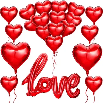 Воздушные шары из фольги с красными сердечками на День Святого Валентина, большие воздушные шары из фольги с любовью в форме сердца для свадебного душа, украшения свадебной вечеринки