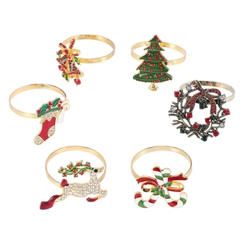 6 шт. Рождественские кольца для салфеток, кольца-держатели для рождественских салфеток, Венок для праздничной вечеринки, украшение обеденного стола