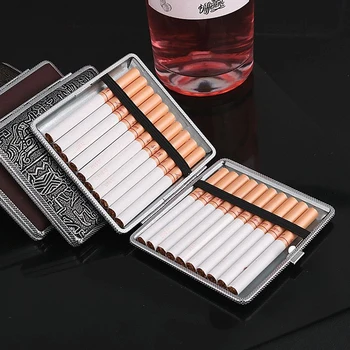 20 палочек Кожаная коробка для сигарет, портсигар, металлические принадлежности для курения, чехол для хранения табака, подарок для мужчин