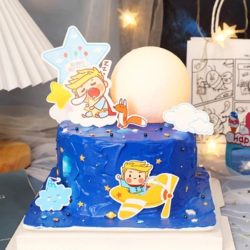 Топпер для торта с днем рождения Sleep Crown Prince Moon Star Baby Boy's для детских вечеринок Розовые подарки от любви