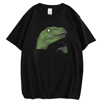 CLOOCL 100% Хлопковая футболка Dinosaur Thinker, Футболка с принтом Динозавра, Мужская / Женская Модная Крутая Уличная Одежда С короткими Рукавами, Забавная рубашка