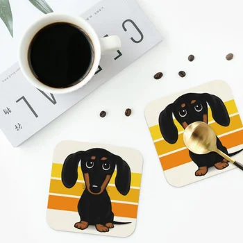 Подставки для мультяшных собак с изображением таксы, Кожаные салфетки из ПВХ, Нескользящий изоляционный кофейный коврик для домашней кухни, обеденные накладки, набор из 4 штук
