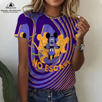 Уличная одежда Disney Летняя Новая футболка с аниме Микки и Минни, уличные сексуальные женские повседневные модные топы с круглым вырезом Y2K