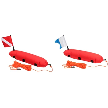 Надувной Сигнальный поплавковый буй для подводной охоты с аквалангом, Сигнальный Поплавковый Буй для дайвинга, Сигнальный Поплавковый Буй для дайверов с флагом и 25-метровой веревкой