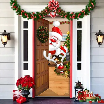 Украшение Рождественской дверной крышки, Зеленая Рождественская фоновая ткань, Рождественская дверная крышка, украшение для новогодней вечеринки