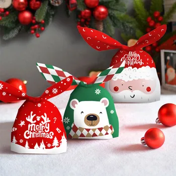 10шт Мешочков с рождественскими конфетами с заячьими ушками Пластиковая коробка Пакеты с конфетами Санта Клауса и Снеговика для Рождественского печенья Подарочная упаковка Поставка