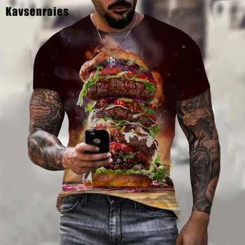 2023 Новейшая мужская Женская футболка с 3D принтом еды и гамбургера, модные крутые летние топы оверсайз