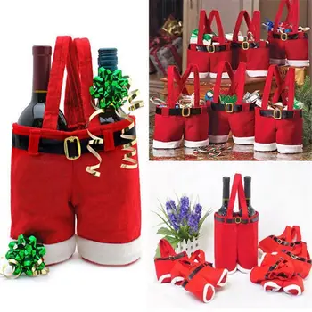 1 шт. Рождественская сумка для штанов Санта Клауса, большая сумка, подарочный пакет для конфет и вина, Рождественский декор, подарочное угощение, держатель для бутылки с конфетами и вином,
