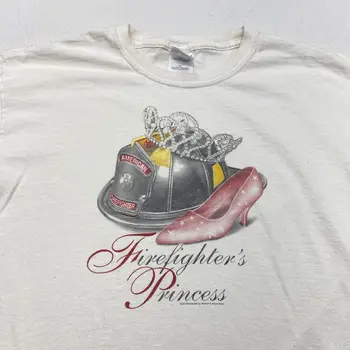 Винтажная футболка Firefighters Princess для взрослых M, белая, потертая, с коротким рукавом и длинными рукавами