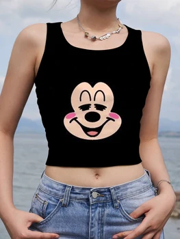 Женская одежда, модная женская футболка, майка для йоги и фитнеса, корсет с Микки, Disney Y2k, укороченные топы с Минни Маус, сексуальные футболки