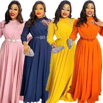 Африканские платья для женщин 2023 Плюс Размер Вечерняя вечеринка Длинное платье Макси Африканская одежда Элегантный Кафтан Мусульманские шифоновые платья для выпускного вечера