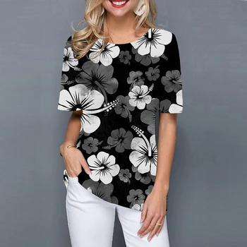 Летняя женская футболка с круглым вырезом и коротким рукавом, красивая футболка с цветочным принтом, уличная мода, женская одежда, пуловеры, футболки