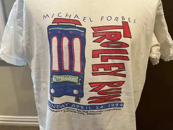 Винтажная футболка 90-х 1994 Micheal Forbes Trolly Run White, размер L