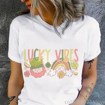 Женская футболка Vintage Lucky Vibe, Футболка, Женский Топ С Коротким Рукавом, Эстетическая Одежда, Кавайная Одежда