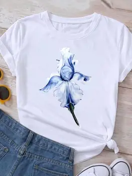 Акварельный цветок, Милая футболка, одежда, футболка, женская футболка с коротким рукавом, одежда с принтом, футболка, Модный женский графический топ