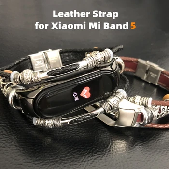 Ремешок для Mi Band 5 Браслет в стиле Ретро из натуральной Кожи Браслет для Xiaomi Mi Band 4/5 Сменный Ремешок для Mi Band 4