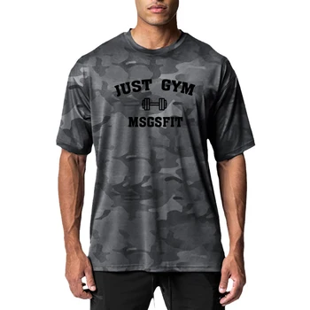 Камуфляжная Свободная Негабаритная футболка с коротким рукавом, мужская Уличная спортивная футболка для фитнеса в стиле хип-хоп с круглым вырезом, сетчатая одежда для спортзала, Тренировочные футболки