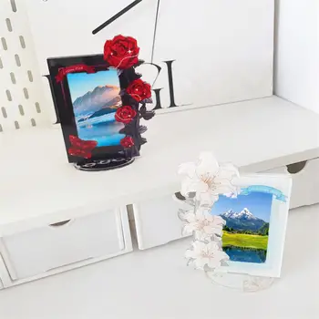 Сверхпрочный держатель для фотокарточек Стильный акриловый держатель для фотокарточек Kpop в стиле розы и лилии, сверхмощный стоящий мини-идол для стола