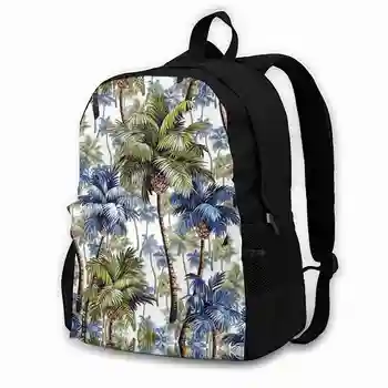 Школьная сумка с рисунком пальмы, рюкзак для ноутбука большой емкости, 15-дюймовые пальмы, синие Зеленые Белые тропические джунгли