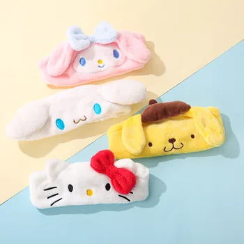 Аниме Hello Kitty Kuromi Melody Мелодия Мультяшная Плюшевая Повязка На Голову Kawaii Sanrios Мягкий Макияж Бандо Для Мытья Лица Повязка Для Волос Подарок Для Девочек