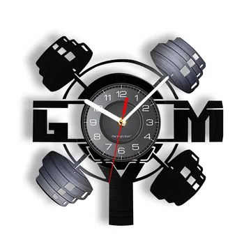 Настенные часы для бодибилдинга из настоящей виниловой пластинки, тренажеры для тяжелой атлетики, современные часы для бодибилдера со светодиодной подсветкой